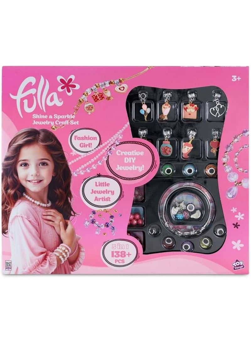 Fulla Shine & Sparkle Jewelry 5-in-1 Craft Set, DIY Fashion Jewellery Making Kit, Includes Beads, Charms, Elastic Cords, Bracelet/Necklace Maker for Kids Ages 3+, 138+ Pieces - Multicolor (698160) - Image 1